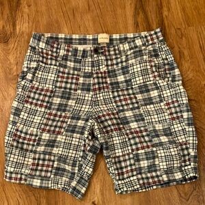 Men's Plaid patchwork Shorts  GH Bass and co Blue Red 34 preppy old money madras